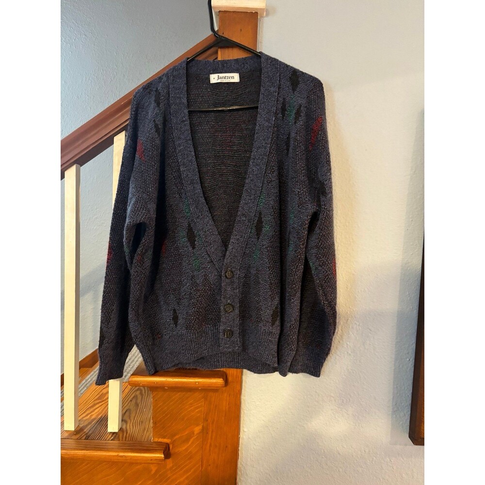 Jantzen oversized M cardigan sweater geometric grandpa VTG USA diamond print